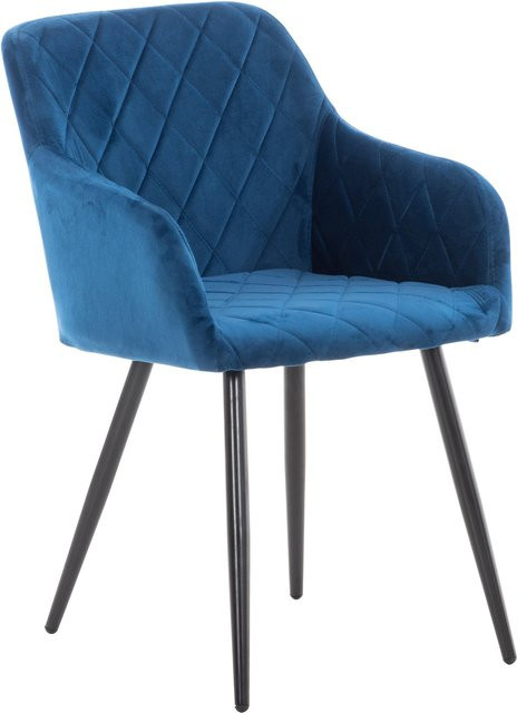 TPFLiving Esszimmerstuhl Shyva mit Samtbezug und Armlehnen, Farbe Blau, Gestell Metall matt Schwarz - Bild 1