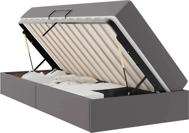 vidaXL Aufbewahrungsbett mit 2 Matratzen in Grau aus Kunstleder und Metall mit Lift-up-Funktion B/T/H: 140 x 204 x 43,5 cm - Bild 1