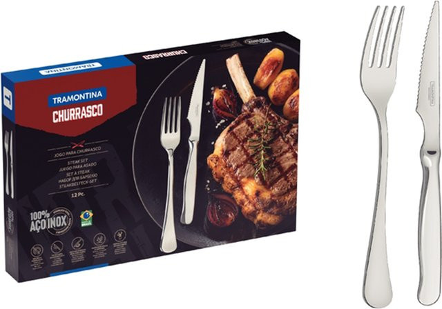 Tramontina Zurique Steakbesteck-Set Spanish aus Edelstahl, 12-teilig, Silber poliert - Bild 1