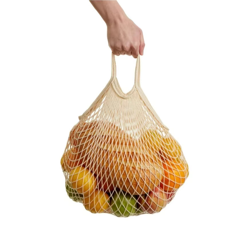 Faltbare Tragbare Einkaufstasche aus Baumwolle in Beige für Obst und Gemüse - Bild 2