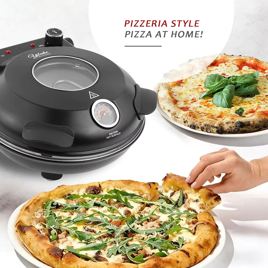 YIBAKE 12-Zoll Elektro-Pizzaofen mit 1200 Watt und Keramik-Steinkocher in Rot und Schwarz - Bild 6