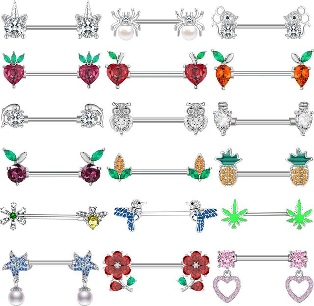 NORDVEST Brustwarzenpiercing-Schild-Barbell, Silber, Damen, 2er-Set - Bild 1