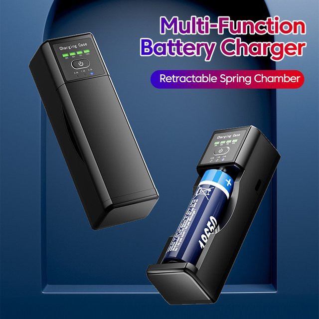 Olaf USB Akku Ladegerät für Li-Ion IMR INR ICR Batterien in Schwarz mit USB-A und USB-C Anschluss - Bild 1