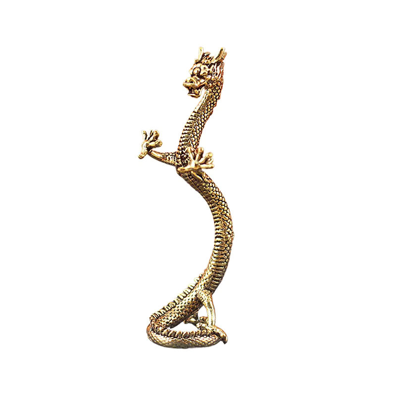 Goldene Drachenstatue aus Messing als orientalische Dekoration für dein Zuhause oder Büro - Bild 3
