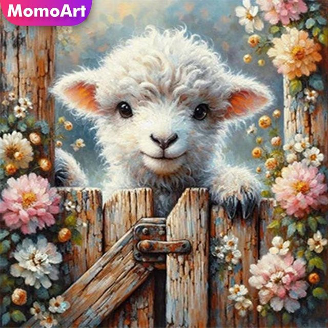 Momoart 5D Diamant-Mosaik Schaf DIY Stickerei Set mit Blumen für Kinder in Multicolour, Durchmesser: 20 cm - Bild 1