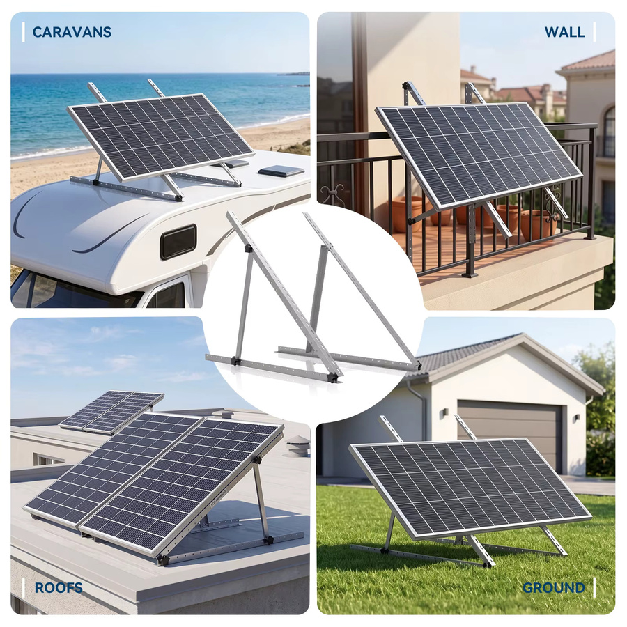 RVPOZWER 4-teiliges Set Verstellbare Solarmodul-Halterung 47 Zoll in Silber mit klappbaren neigungsverstellbaren Beinen für die Dachmontage an Wohnmobilen und Booten - Bild 5