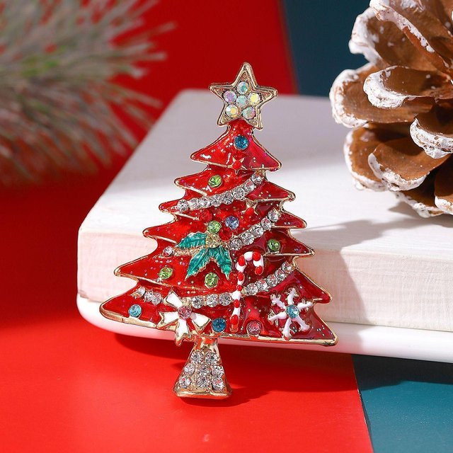 Happypilot Weihnachtsbroschen, Emaille, Kristall, rot, Damen - Bild 1