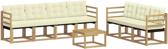 vidaXL Outdoor-Sofagarnitur 8-teilig aus Akazienholz mit Kissen in Weiß und Beige - Bild 1