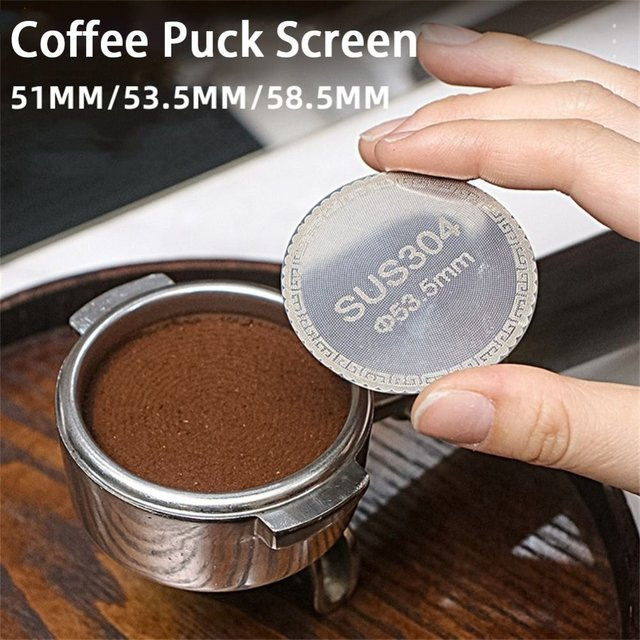 Wiederverwendbarer Espresso Kaffee Filter aus Edelstahl mit Doppelschicht, Silber, Durchmesser: 51 mm / 53 mm / 58,5 mm - Bild 1