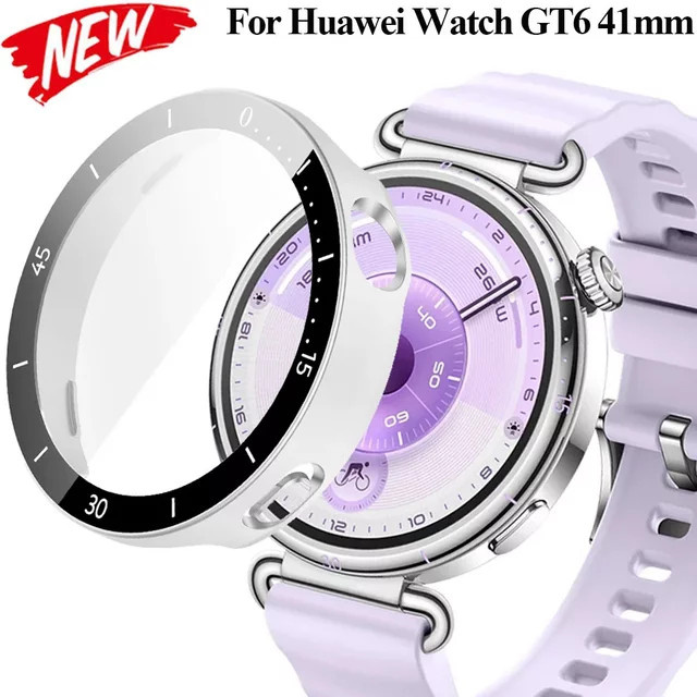 Huawei Uhrenzubehör, Glasfolie und Hülle für Huawei Watch GT6 41 mm, Silikon, transparent, Silber - Bild 1