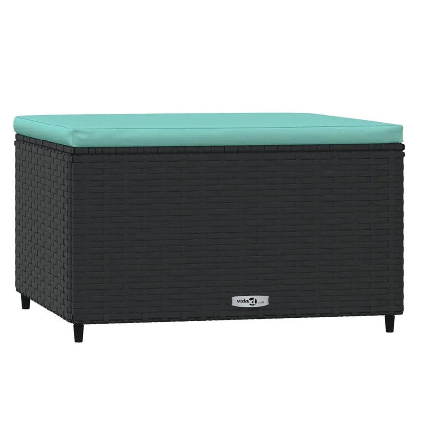 vidaXL Gartenhocker aus Polyrattan mit Kissen in Schwarz und Blau - Bild 2
