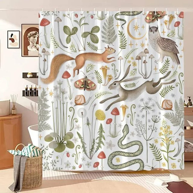 MINISO Duschvorhang Pilz Boho Floral Green B/H: 90 x 180 cm - Bild 1