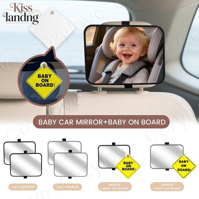 momo&dudu Baby-Auto-Spiegel-Set in Grau mit bruchsicherer Weitwinkel-Kopfstützenhalterung für eine klare Rückansicht - Bild 1