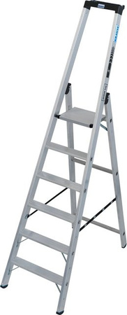 Krause Stabilo Stehleiter aus Aluminium mit 6 Stufen und Sicherheitsbügel in Silber