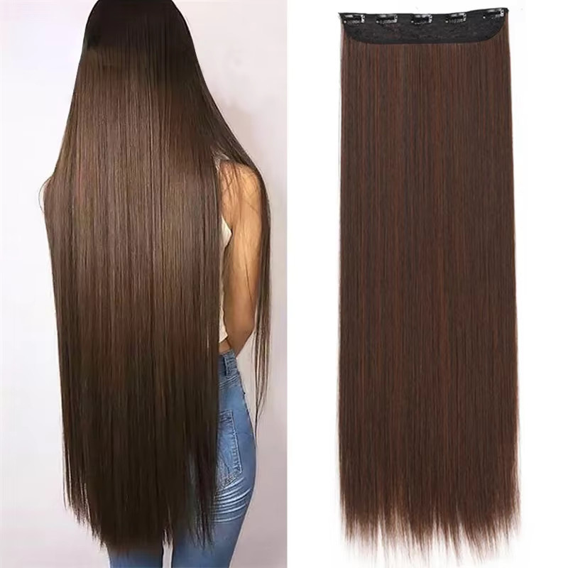 WIGSIN Clip-in-Haarverlängerung, synthetisch, lang, gerade, schwarzbraun, Damen - Bild 3