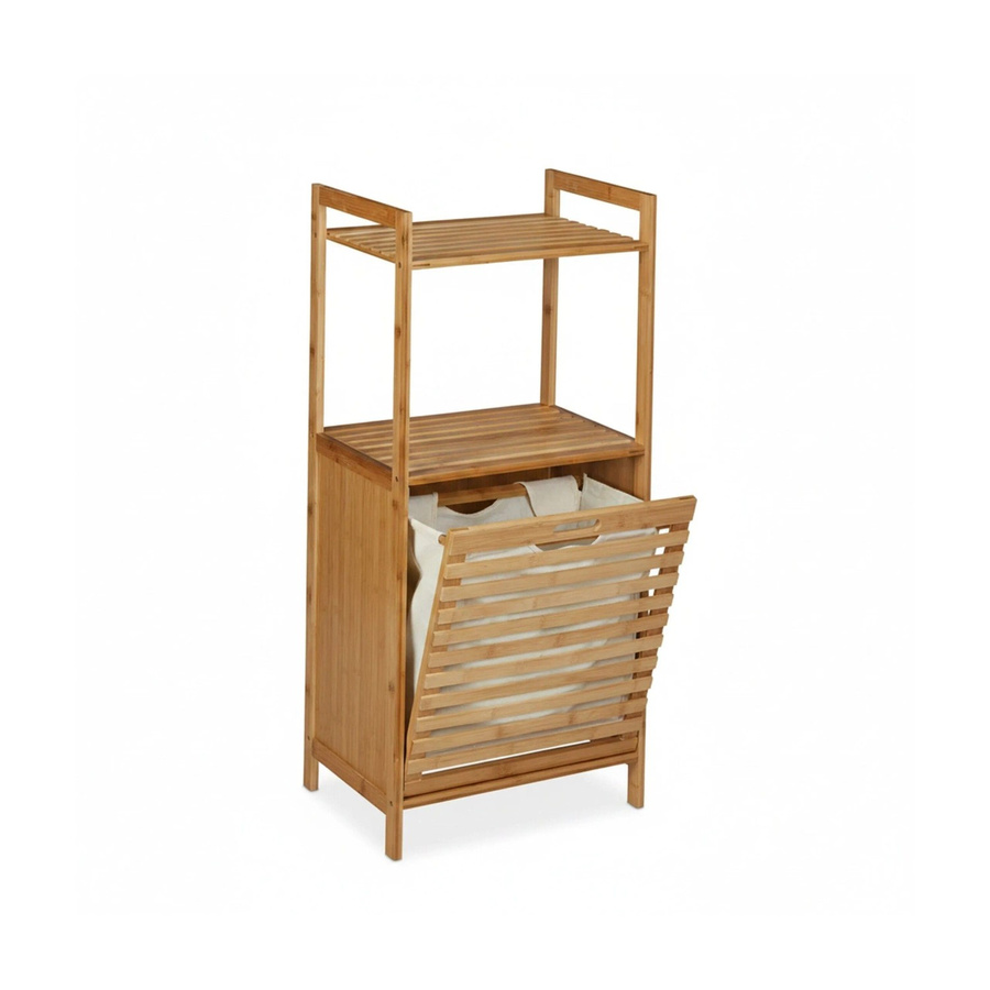 Relaxdays Wäscheschrank mit Wäschekorb aus Bambus in Natur, klappbar, B/T/H: 100 x 45,5 x 33,5 cm - Bild 2