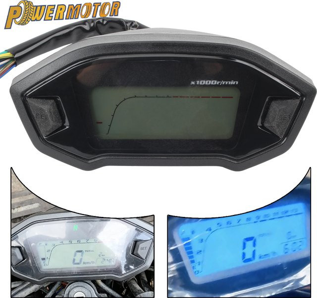 PowerMotor Digitaler Motorrad Tachometer mit LCD-Display und 7 Farben, Schwarz/Mehrfarbig - Bild 1