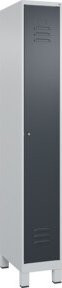 C+P Spind Classic PLUS Garderobenschrank mit 1 Abteil, Füße, Zylinderschloss und 3 Garderobenhaken, Farbe: Lichtgrau/Anthrazitgrau, H x B x T: 195 x 30 x 50 cm - Bild 1