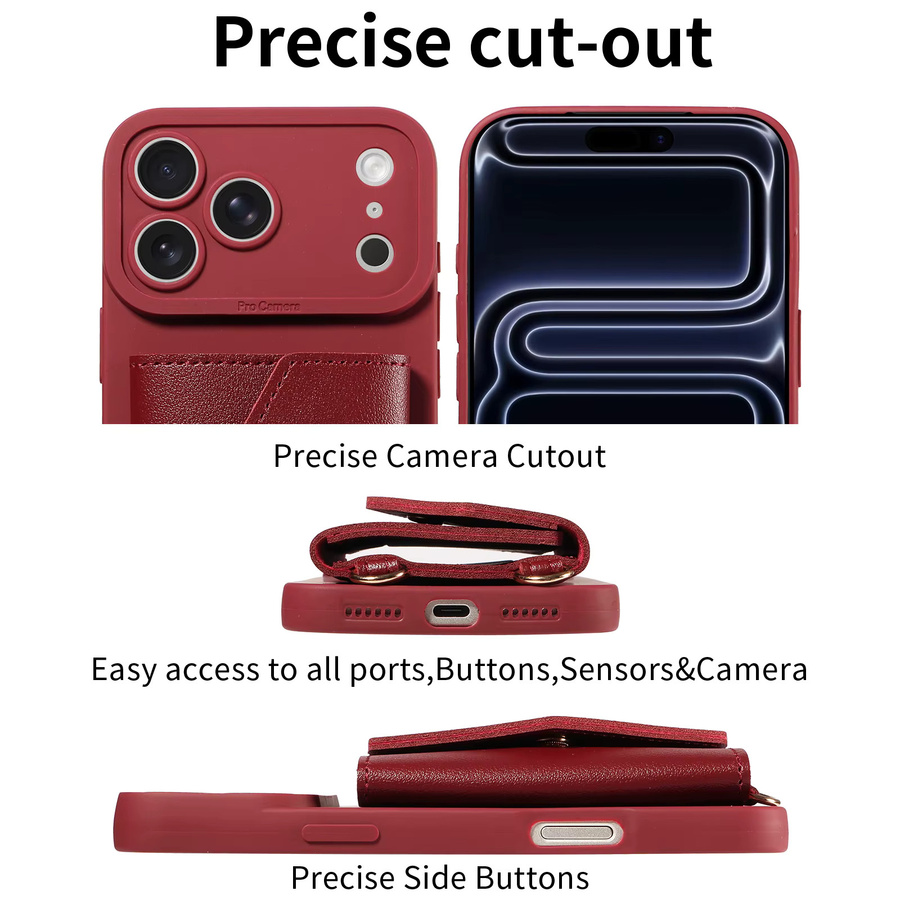 Stoßfeste Kunstleder-Handyhülle mit Lanyard-Halterung für Samsung Galaxy A56 A55 A54 A53 A36 A33 A26 A15 A13 in Schwarz und Rot - Bild 3