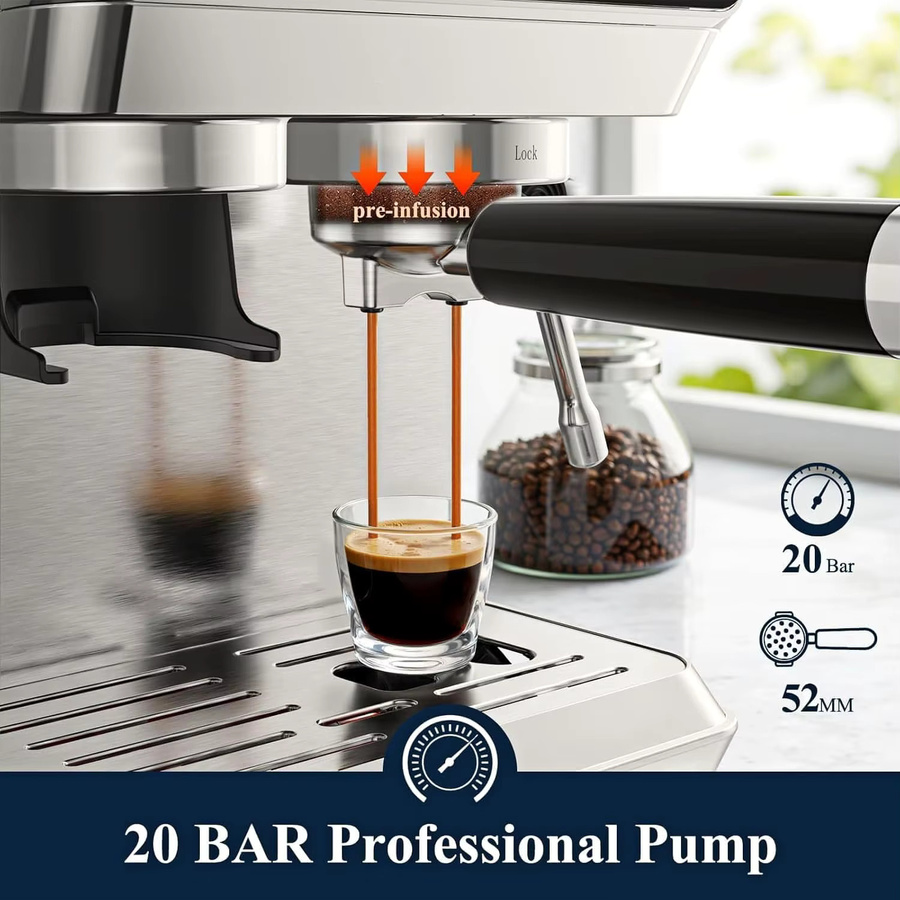 CAFELFFE MK-903 Barista Espressomaschine in Silber mit integriertem Mahlwerk, Touchscreen und 1,8 l Wassertank - Bild 3