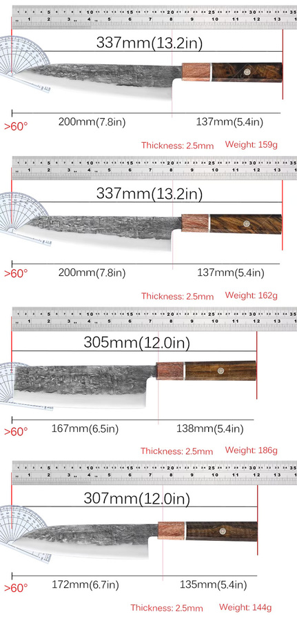 WXCOO Japanisches Kiritsuke Kochmesser aus Edelstahl in Silber mit Holzgriff für Fleisch und Gemüse - Bild 5