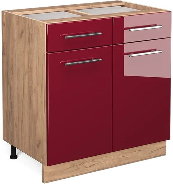 Vicco Küchenunterschrank Fame-Line in Eiche Rot Bordeaux Hochglanz mit Schublade und Drehtür, Breite: 80 cm - Bild 2