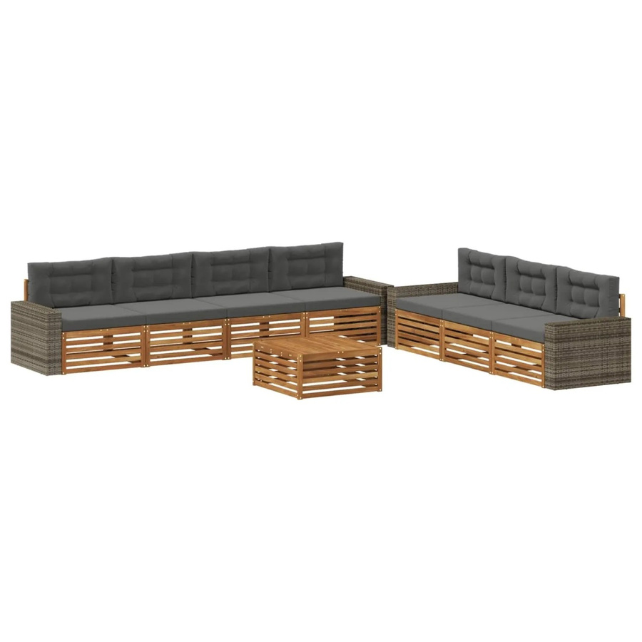 vidaXL Outdoor-Sofagarnitur aus Akazienholz in U-Form, 8-teiliges Set in Natur und Anthrazit, B/T/H: 79 x 79 x 37 cm - Bild 2