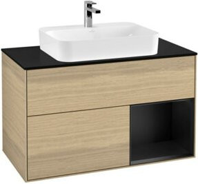 V&B Waschtischunterschrank Finion mit LED-Beleuchtung in Eiche und Beige, Wandmontage, Breite: 100 cm - Bild 1