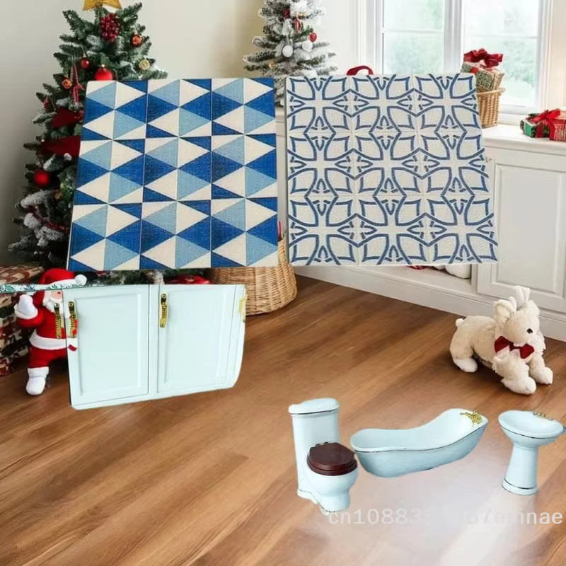 ZYAS Miniatur Quadratischer Holzboden für Puppenhaus im Maßstab 1:12, Blau - Bild 1