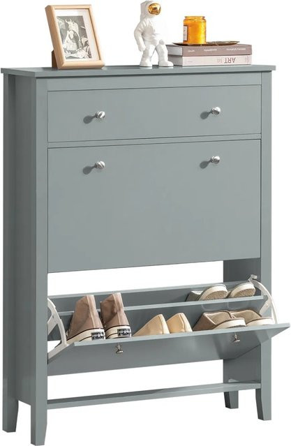 SoBuy Schuhkipper Schuhschrank mit 2 Klappen in Grau FSR89-HG, H: 108 cm, B: 80 cm, T: 25 cm - Bild 1