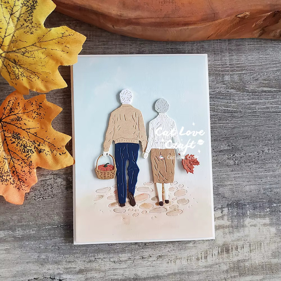 Catlove Metall-Stanzschablone Altes Paar Zurück Schatten für Scrapbooking und DIY-Bastelarbeiten in Silber - Bild 2