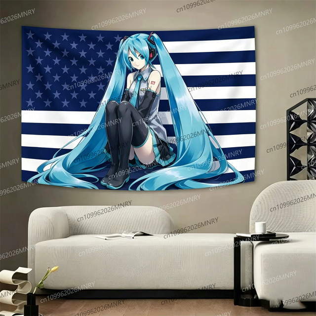 Bandai Anime Wandteppich mit amerikanischer Flagge und Sternen, Mehrfarbig, Wandbehang für Wohnzimmer und Schlafzimmer - Bild 1