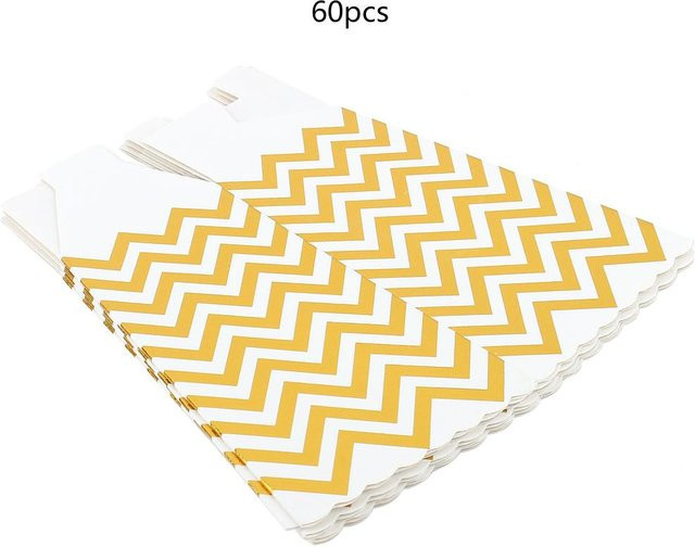 60 Stück CosyHome Popcorn-Tüten aus Papier mit Wellenstreifen in Beige, Gold und Weiß für Kindergeburtstage und Filmpartys - Bild 1