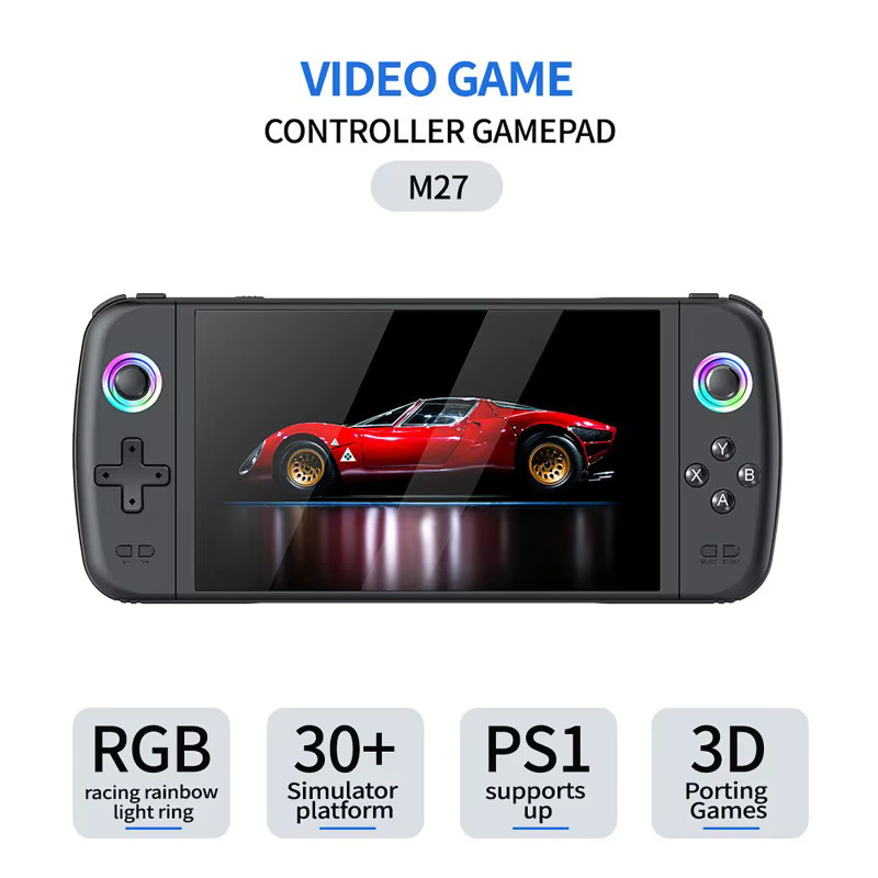 Luxuglow M27 Retro Handheld Videospielkonsole mit 7,0 Zoll Display in Schwarz mit 64G Speicher - Bild 4