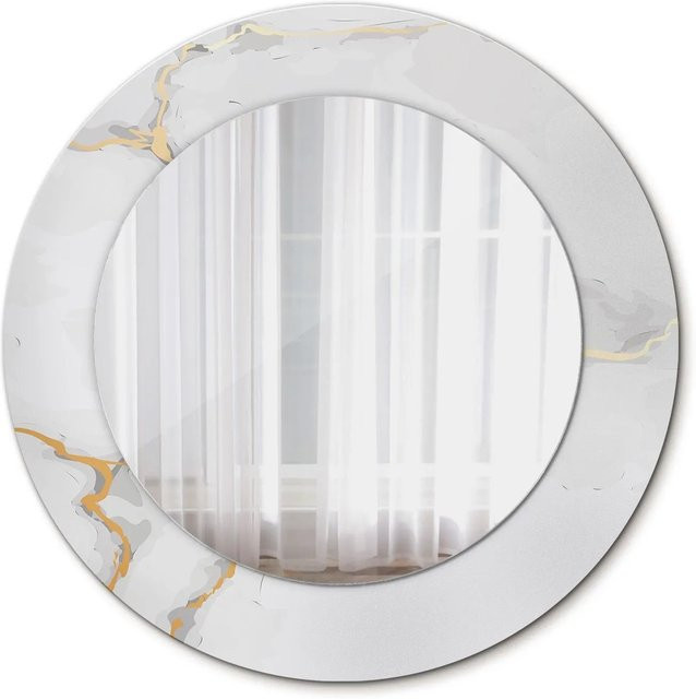 Tulup Runder Spiegel mit weißem Marmor-Design und Ornamenten, Durchmesser: 50 cm - Bild 1