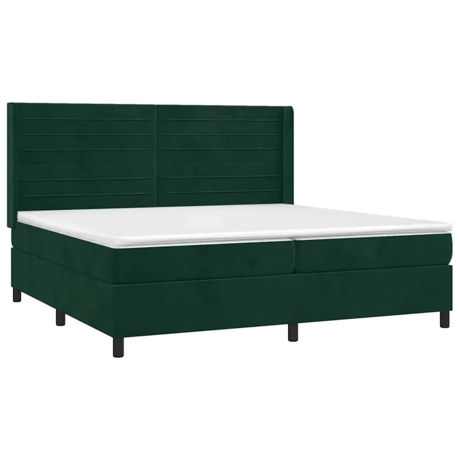 vidaXL Boxspringbett mit Matratze in Dunkelgrün aus Samt mit LED-Unterbettbeleuchtung und USB-Anschluss, B/T/H: 200 x 200 x 118 cm - Bild 2