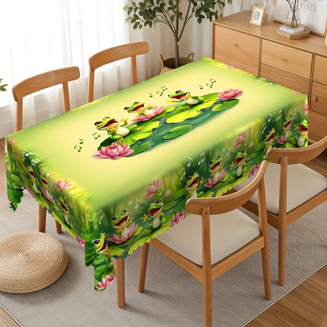 JMG Household Supplies Rechteckige Tischdecke mit Lotusblumen-Muster in Grün, Waschbar, B/T: 140 x 140 cm - Bild 1