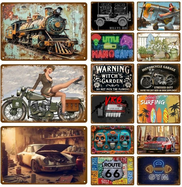 CIFBUY Retro Vintage Metall Blechschild Poster Wanddekoration Multicolor B: 20 cm, H: 20 cm - Bild 1