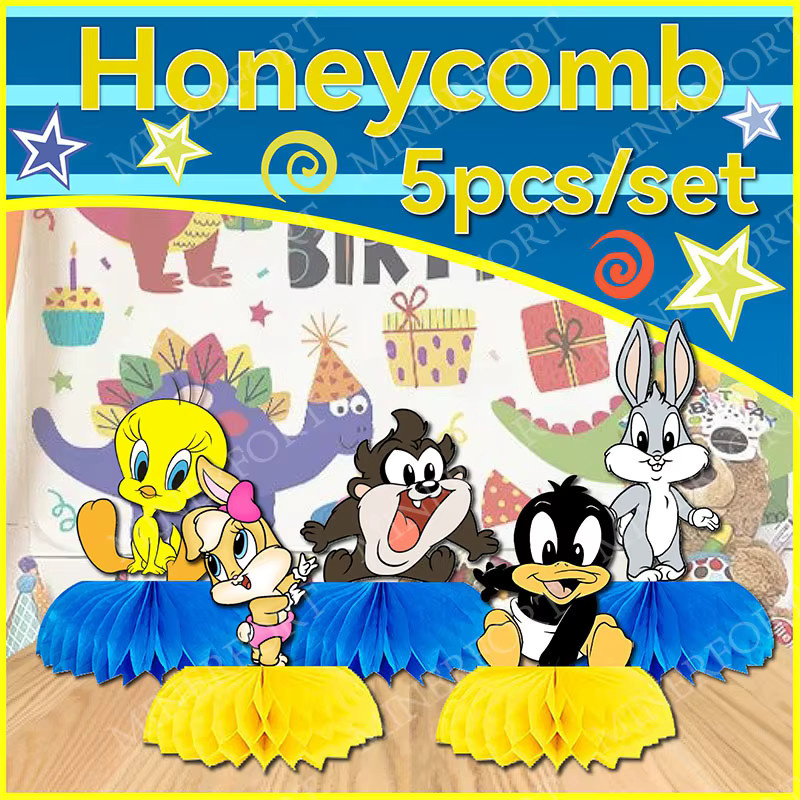 5er Set Looney Tunes Waben-Tischdekoration von Warner Bros. mit Taz, Sylvester und Tweety Bird in Mehrfarbig für Babyparty und Geburtstagsparty - Bild 2