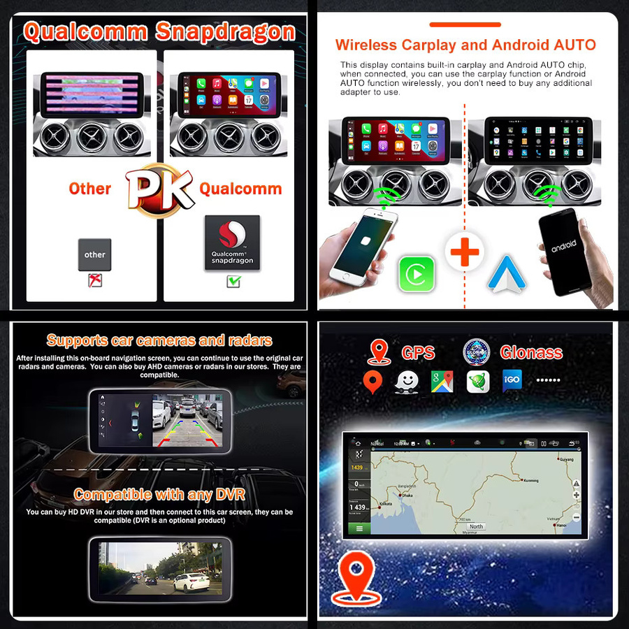 Aycetry Android 13 Autoradio mit Snapdragon 8-Core und Wireless CarPlay für Mercedes Benz A-Klasse W176, GLA, CLA und G-Klasse, Schwarz - Bild 5