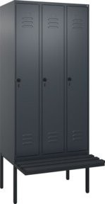 C+P Spind Classic PLUS Garderobenspind mit Sitzbank, 3 Abteile, Schwarzgrau, B/T/H: 2120 x 900 x 815 cm - Bild 1