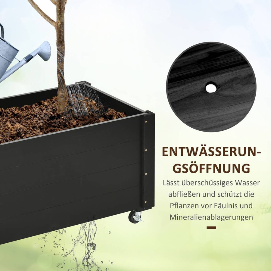 Outsunny Hochbeet aus Massivholz mit Rollen in Schwarz, B/T/H: 48 x 89 x 47 cm - Bild 4