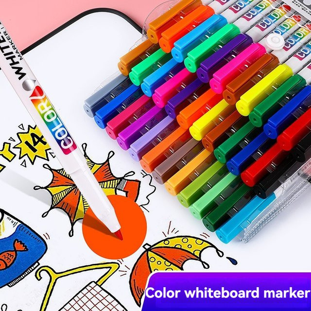 Set aus 24 farbigen Whiteboard-Markern mit feiner Spitze für Büro und Schule, trocken abwischbar, mehrfarbig - Bild 1