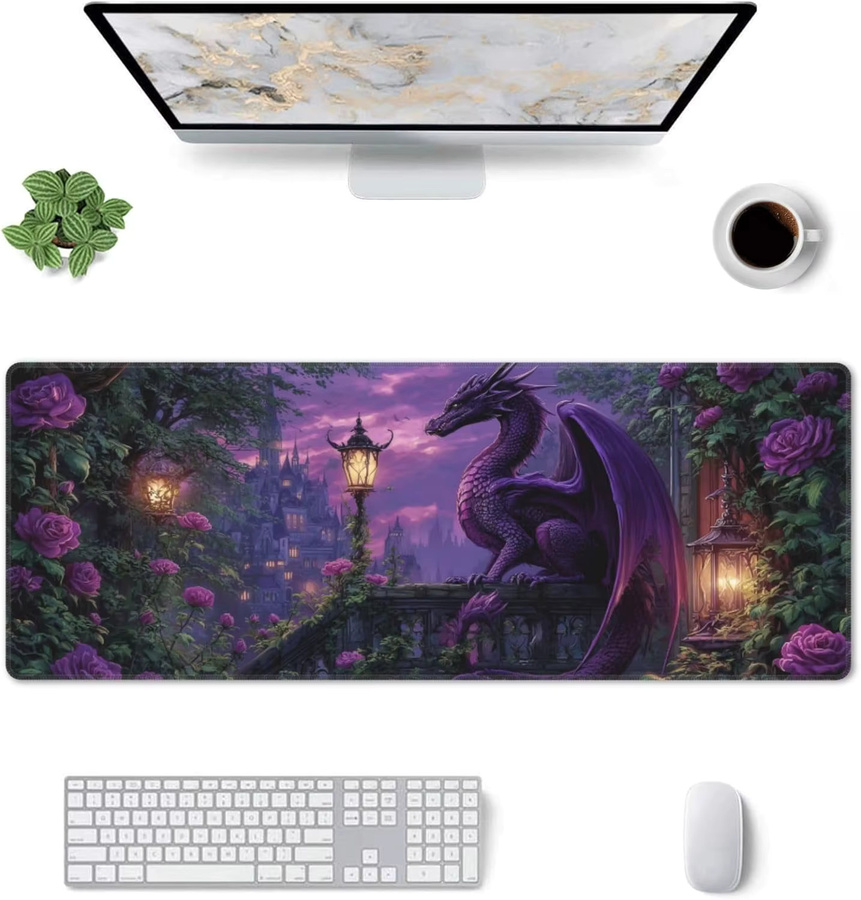 Extended Gaming-Mauspad mit Drachenmotiv in XL als große Schreibtischunterlage mit genähten Kanten für Gamer und das Heimbüro - Bild 2
