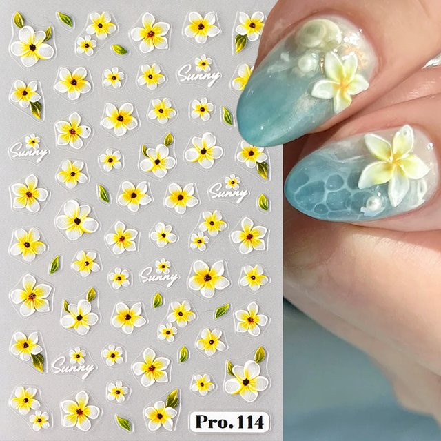 Full Beauty 3D-Nagelkunst-Aufkleber, gelbe Frangipani-Blüten, glänzend - Bild 1