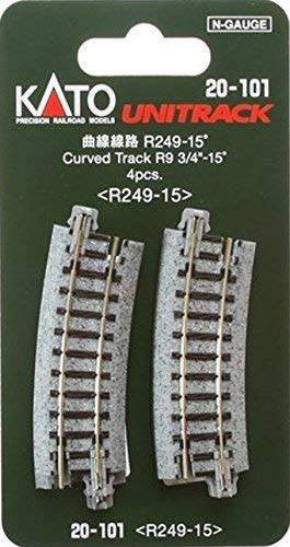 KATO Unitrack Gebogenes Gleis 15 Grad N Spurweite 249mm 4er Set - Bild 1