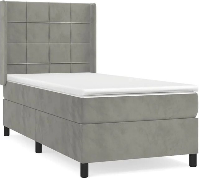 vidaXL Boxspringbett mit Matratze in Hellgrau aus Samt, Hybridbett mit Taschenfederkern, B/T/H: 90 x 190 x 118 cm - Bild 1
