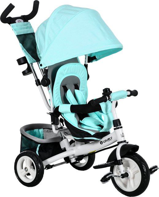 HOMCOM 6-in-1 Dreirad mit Schubstange, abnehmbarem Sonnendach, Grün - Bild 1