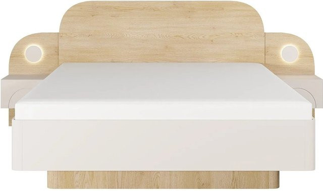 Vente-unique Bettrahmen Dartagno in Beige mit Design-Elementen, B/T/H: 243,6 x 160 x 210 cm - Bild 1