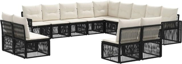 vidaXL Gartensofa-Set 13-teilig aus Poly-Rattan in Schwarz und Cremeweiß mit wetterfesten Polstern und Metallgestell - Bild 1